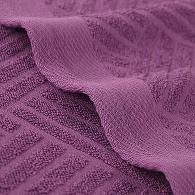 SUPERIOR 4-Piece Basketweave Egyptian Cotton Jacquard and Solid Bath Towel Set