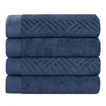 SUPERIOR 4 pc Basketweave Egyptian Cotton Jacquard and Solid Bath Towel Set