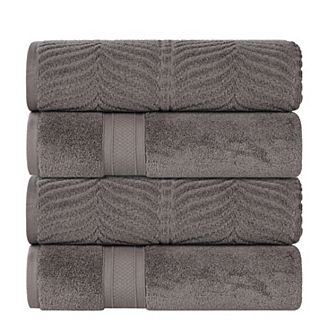 SUPERIOR 4 pc Zero Twist Cotton Solid and Jacquard Chevron Bath Towel Set