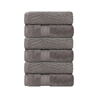 SUPERIOR 6 pc Zero Twist Cotton Solid and Jacquard Chevron Hand Towel Set