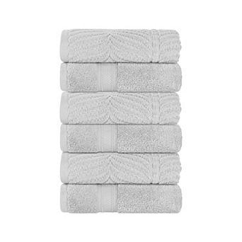 SUPERIOR 6 pc Zero Twist Cotton Solid and Jacquard Chevron Hand Towel Set