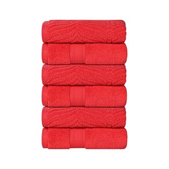 SUPERIOR 6 pc Zero Twist Cotton Solid and Jacquard Chevron Hand Towel Set