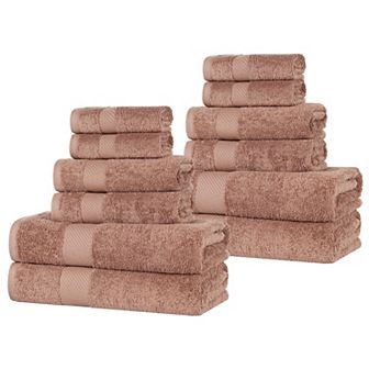 SUPERIOR 12 pc Solid Egyptian Cotton Quick-Drying Absorbent Bath Towel Set
