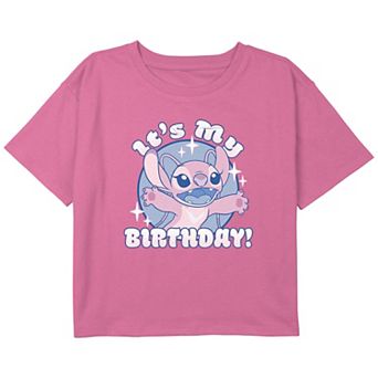 Disney's Lilo & Stitch Angel It's My Birthday Girls 7-16 Cropped Graphic Tee