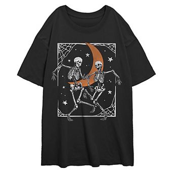 Juniors' Skeletons Dance Card Oversized Graphic Tee