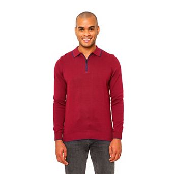 Villena Quarter Zip Solid Cotton Long Sleeve Men's Polo Shirt