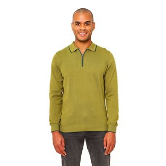 Villena Quarter Zip Solid Cotton Long Sleeve Men's Polo Shirt