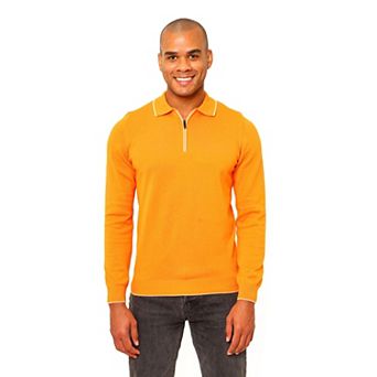 Villena Quarter Zip Solid Cotton Long Sleeve Men's Polo Shirt