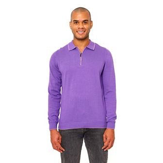 Villena Quarter Zip Solid Cotton Long Sleeve Men's Polo Shirt