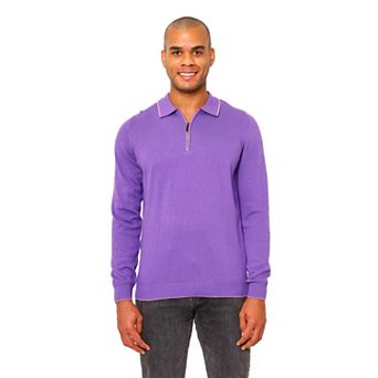 Villena Quarter Zip Solid Cotton Long Sleeve Men's Polo Shirt