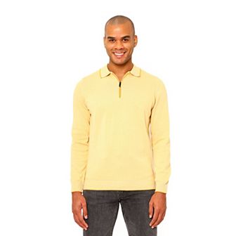 Villena Quarter Zip Solid Cotton Long Sleeve Men's Polo Shirt