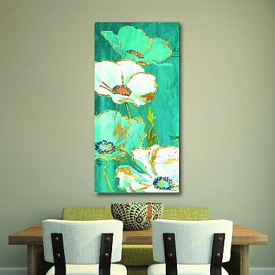COURTSIDE MARKET Teal Gold Florals Mate Canvas Wall Art