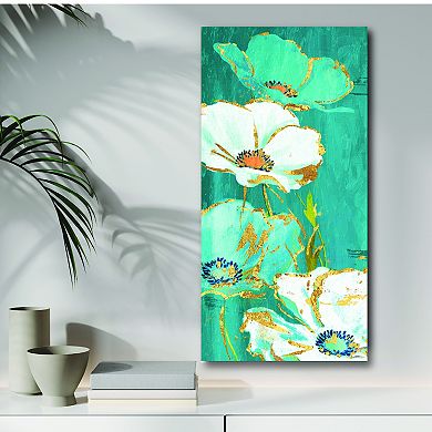 COURTSIDE MARKET Teal Gold Florals Mate Canvas Wall Art