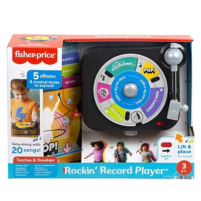 Amazon.com: Fisher-Price Musical Toy Deluxe Rockin Fisher-Price Rockin Record Player HXX58 Kids Musical Toy with 5 Albums‎ 20 Songs main image 2