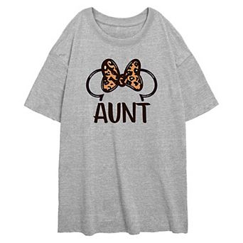 Disney's Minnie Mouse Leopard Print Bow Aunt Ears Women's Oversized Graphic Tee