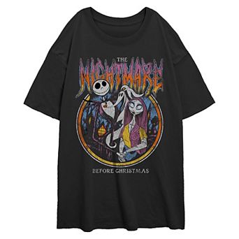 Disney's The Nightmare Before Christmas Jack And Sally Stamp Juniors' Oversized Graphic Tee