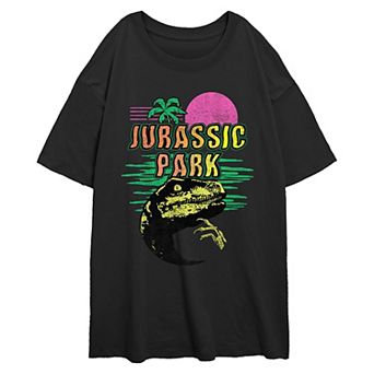 Juniors' Jurassic Park Neon Raptor Oversized Graphic Tee