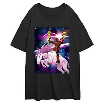 Juniors' Marvel Deadpool Pink Unicorn Oversized Graphic Tee