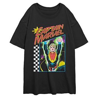 Juniors' Marvel Captain Marvel Neon Pop Oversized Graphic Tee