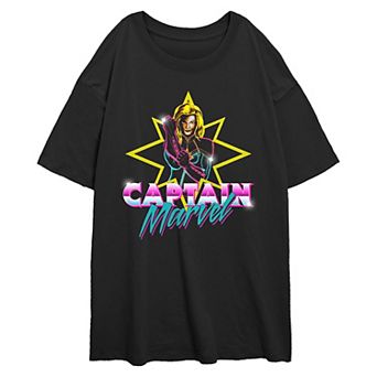 Juniors' Marvel Captain Marvel Shiny Portrait Oversized Graphic Tee