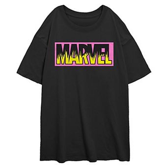 Juniors' Marvel Neon Logo Oversized Graphic Tee