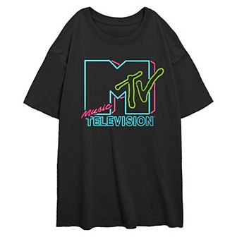 Juniors' MTV Neon Lights Logo Oversized Graphic Tee
