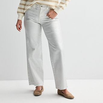 Women's Fourth + Bay Straight-Fit Foiled Denim Pants