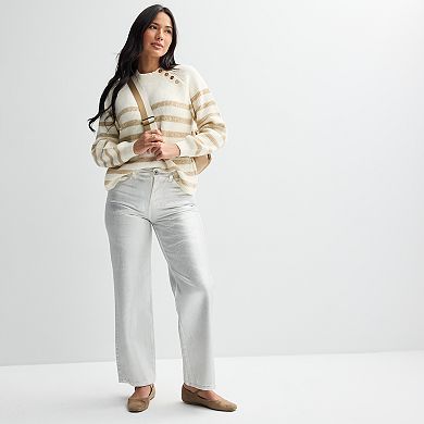 Women's Fourth + Bay Straight-Fit Foiled Denim Pants