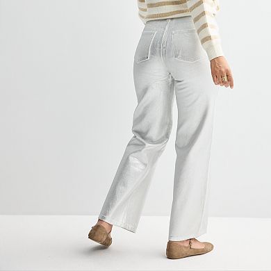 Women's Fourth + Bay Straight-Fit Foiled Denim Pants