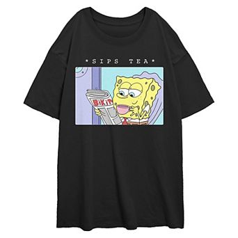 Juniors' Nickelodeon SpongeBob SquarePants Sips Tea Oversized Graphic Tee