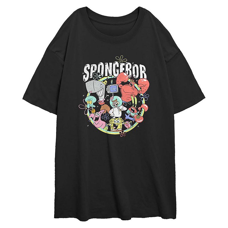 Juniors' Nickelodeon SpongeBob SquarePants Bikini Group Oversized Graphic Tee, Girl's, Size: XS, Black