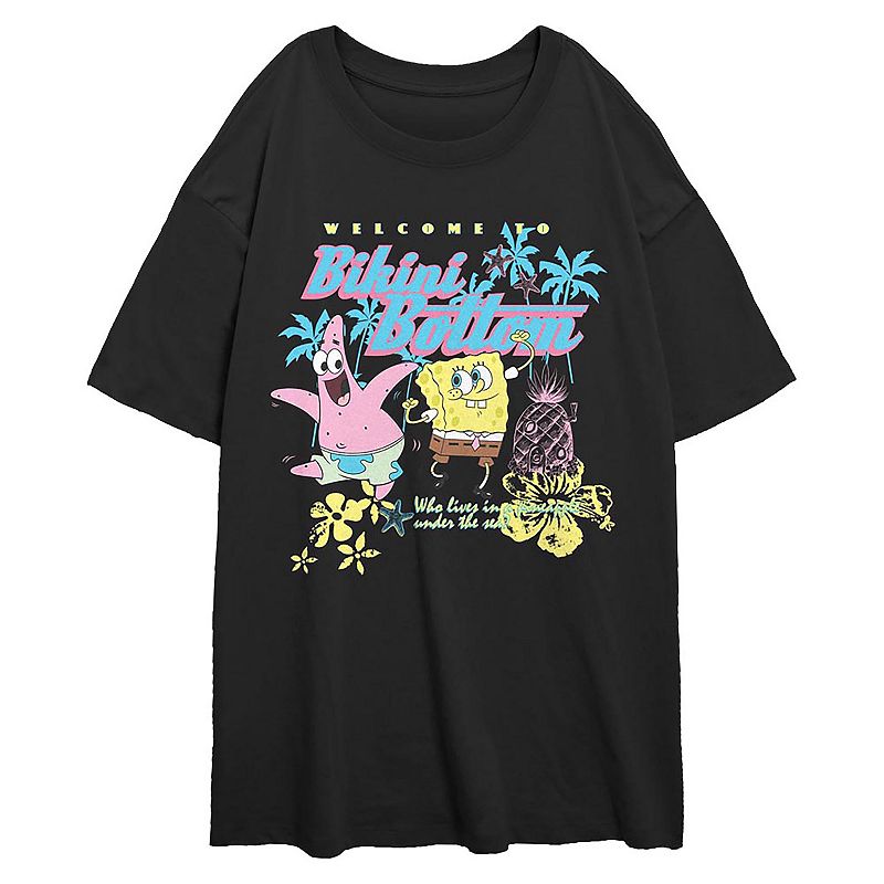Juniors' Nickelodeon SpongeBob SquarePants Welcome To Bikini Bottom Oversized Graphic Tee, Girl's, Size: XS, Black