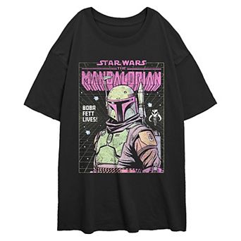Juniors' Star Wars The Mandalorian Boba Fett Lives Poster Oversized Graphic Tee