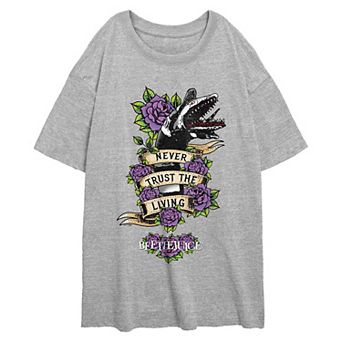 Juniors' Beetlejuice Never Trust The Living Oversized Graphic Tee