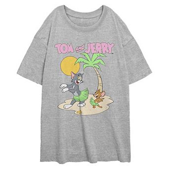Juniors' Tom & Jerry Hawaiian Dance Oversized Graphic Tee