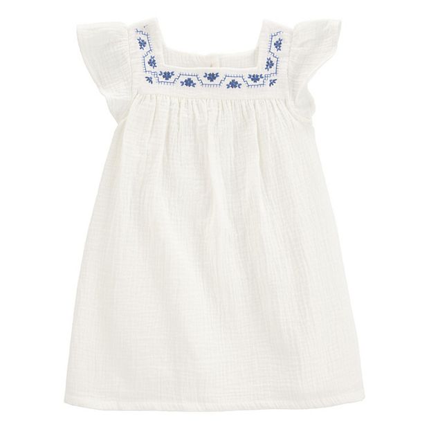 Carter's Toddler Girls Solid Flutter-Sleeve Dress - White 5T Ivory