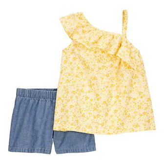 Baby Girl Carter's Yellow Floral Cold Shoulder Top and Short 2 pc Set