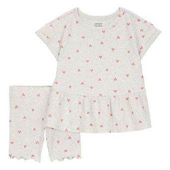Baby Girl Carter's Heart Top and Lettuce Hem Short 2 pc Set