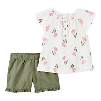 Baby Girl Carter's Floral Crepe Ruffle Sleeve Top and Short 2 pc Set