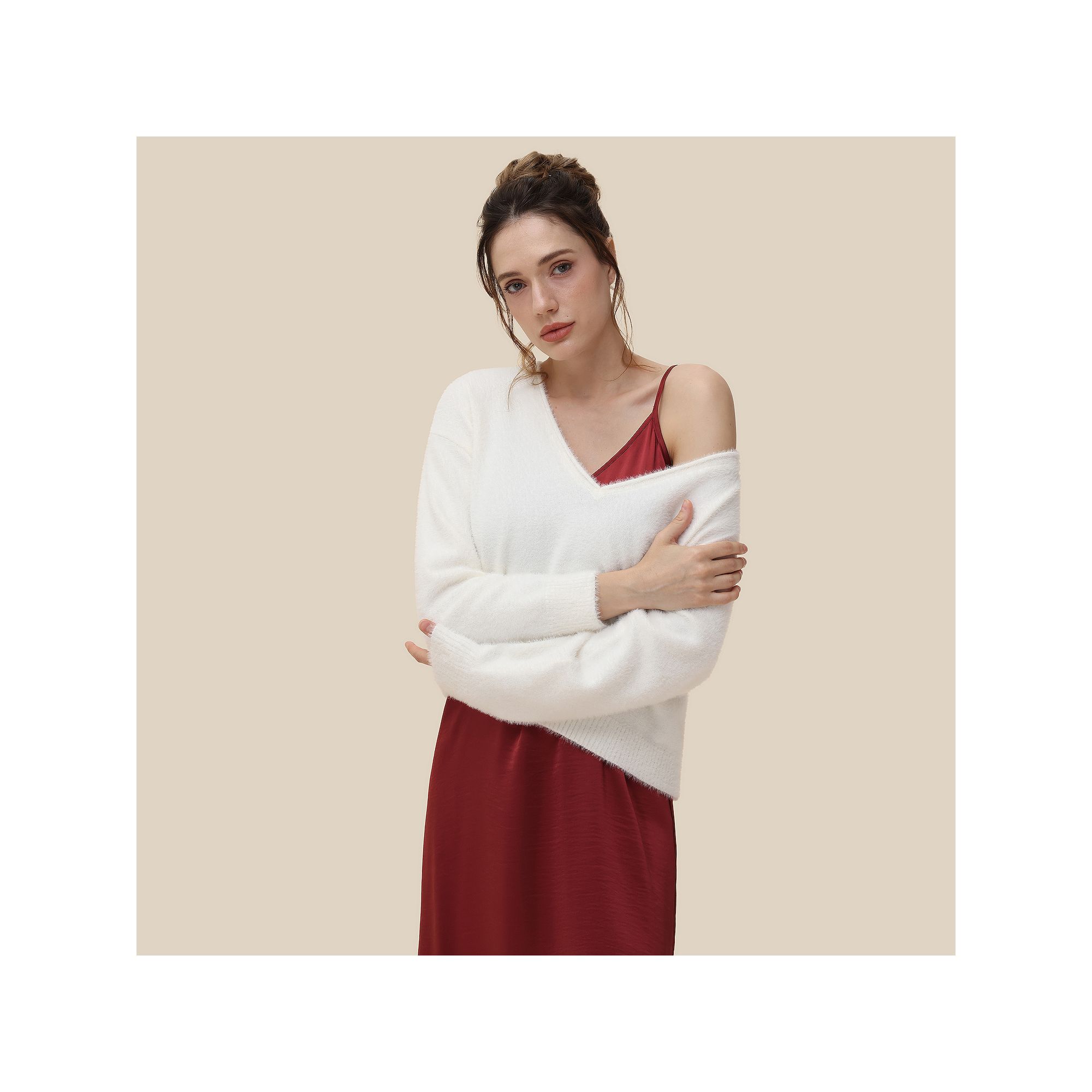 Womens Adyson Parker Oversized Jersey Sweater, Girls, Size: XS, Gardenia