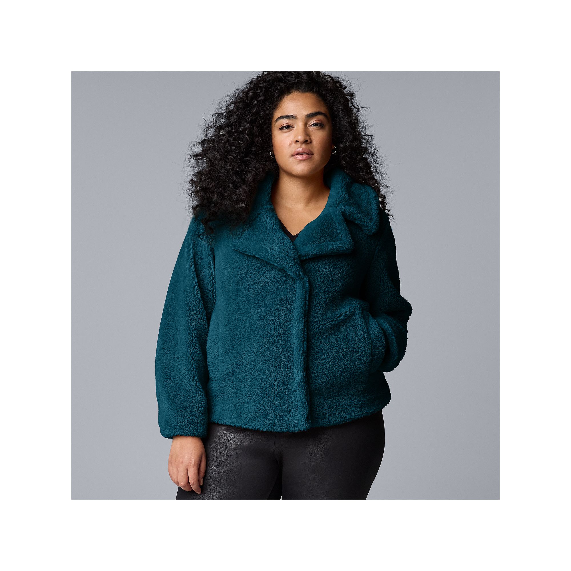 Plus Size Simply Vera Vera Wang Cropped Sherpa Jacket, Womens, Size: 0X, M