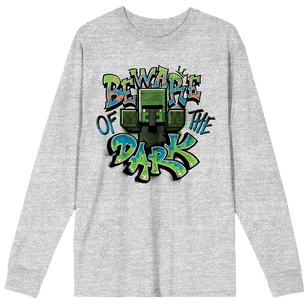Men's Minecraft Zombie Villager Beware Of The Dark Long Sleeve Tee, image size:1000x1000