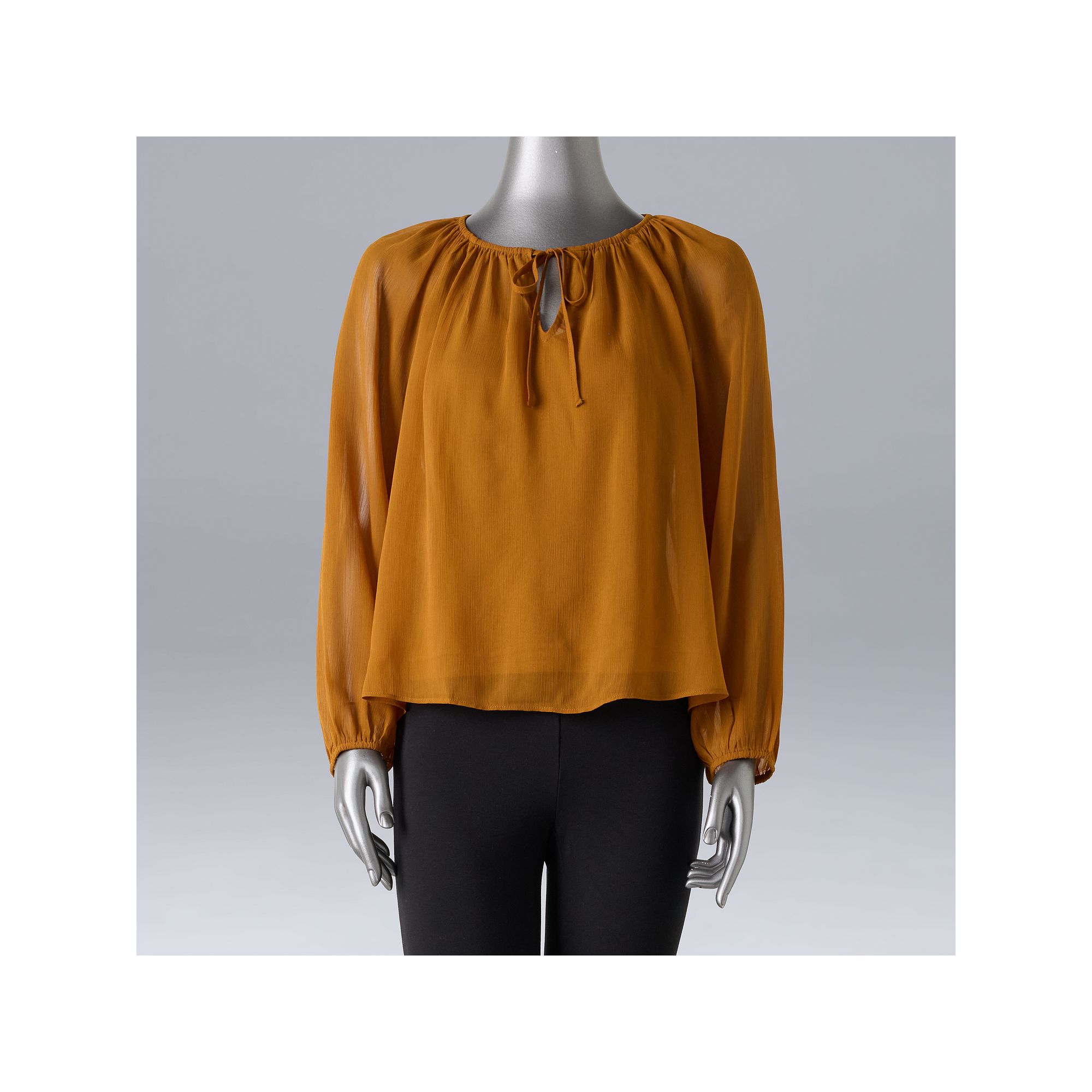 Petite Simply Vera Vera Wang Tie Neck Balloon Sleeve Shirred Blouse, Women