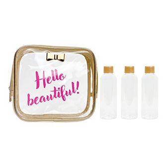 "Hello Beautiful" Clear Makeup Bag with Travel Bottles