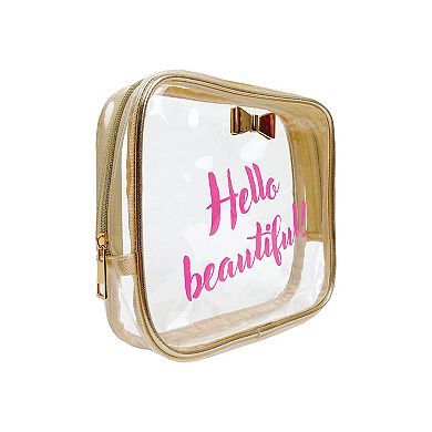 "Hello Beautiful" Clear Makeup Bag with Travel Bottles