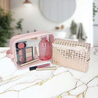 2-Piece Light Pink Makeup Bag Set
