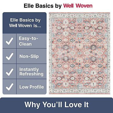 Well Woven Elle Basics Gala Black Vintage Botanical Oriental Area Rug