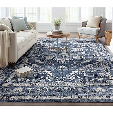 Well Woven Omaha Camilla Ivory Blue Farmhouse Oriental Distressed Area Rug