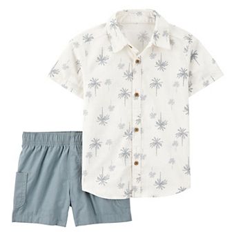 Toddler Boys Carter's 2 pc Palm Tree Print Short Sleeve Button-Down Shirt & Shorts Set