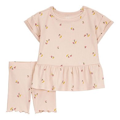 Toddler Girl Carter's Fruit Print Ribbed Tee and Shorts 2-Piece Set